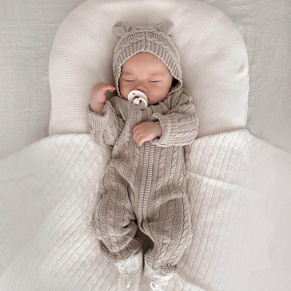 MyKids-USA® Fall/Winter Baby Hooded Cable Knit Romper