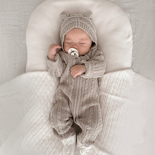 MyKids-USA® Fall/Winter Baby Hooded Cable Knit Romper