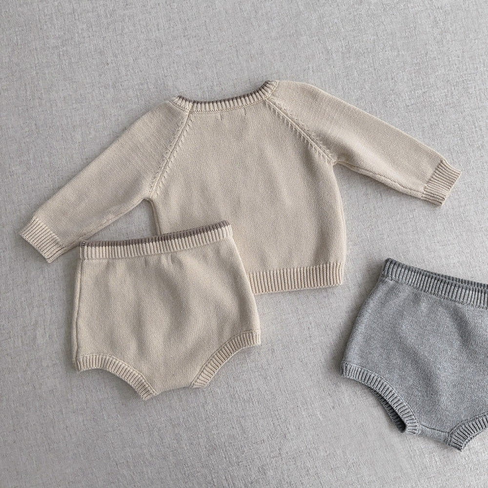 MyKids-USA® Autumn Baby Unisex Long Sleeves Plain Pullover and Shorts Knit Clothing Set