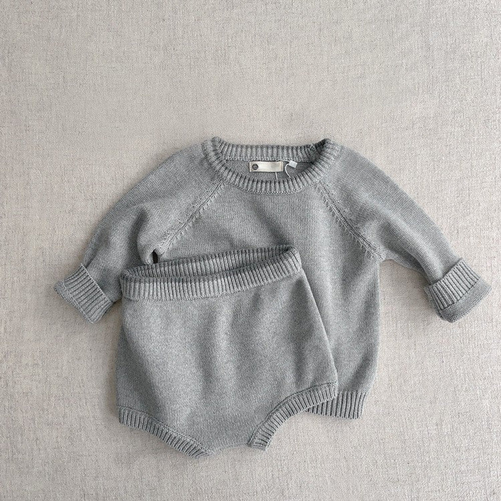 MyKids-USA® Autumn Baby Unisex Long Sleeves Plain Pullover and Shorts Knit Clothing Set
