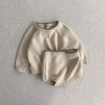 MyKids-USA® Autumn Baby Unisex Long Sleeves Plain Pullover and Shorts Knit Clothing Set