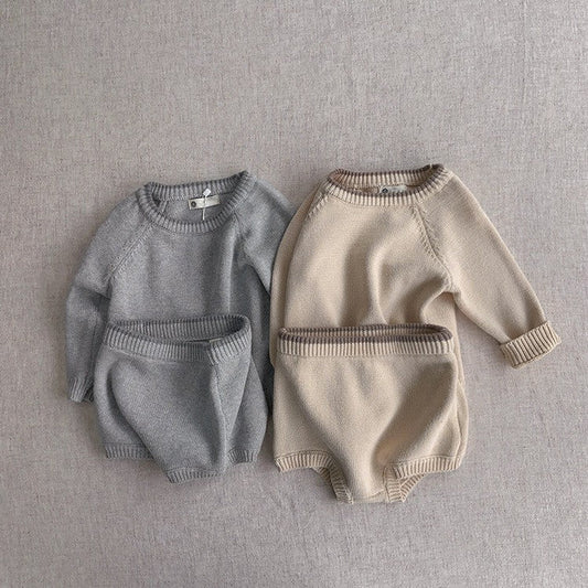 MyKids-USA® Autumn Baby Unisex Long Sleeves Plain Pullover and Shorts Knit Clothing Set