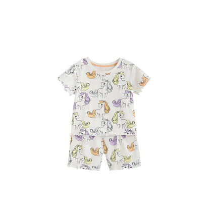 MyKids-USA® Arrival Summer Baby Kids Girls Short Sleeves Animals Cartoon Pattern T-shirt and Shorts Clothing Set