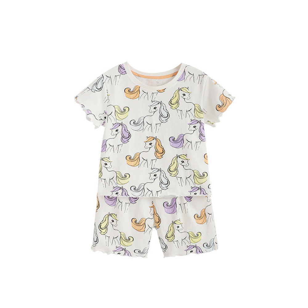 MyKids-USA® Arrival Summer Baby Kids Girls Short Sleeves Animals Cartoon Pattern T-shirt and Shorts Clothing Set