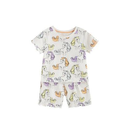 MyKids-USA® Arrival Summer Baby Kids Girls Short Sleeves Animals Cartoon Pattern T-shirt and Shorts Clothing Set