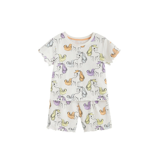 MyKids-USA® Arrival Summer Baby Kids Girls Short Sleeves Animals Cartoon Pattern T-shirt and Shorts Clothing Set