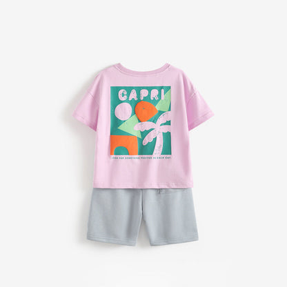 MyKids-USA® Arrival Summer Baby Kids Boys Short Sleeves Color Patchwork T-shirt and Plain Shorts Clothing Set