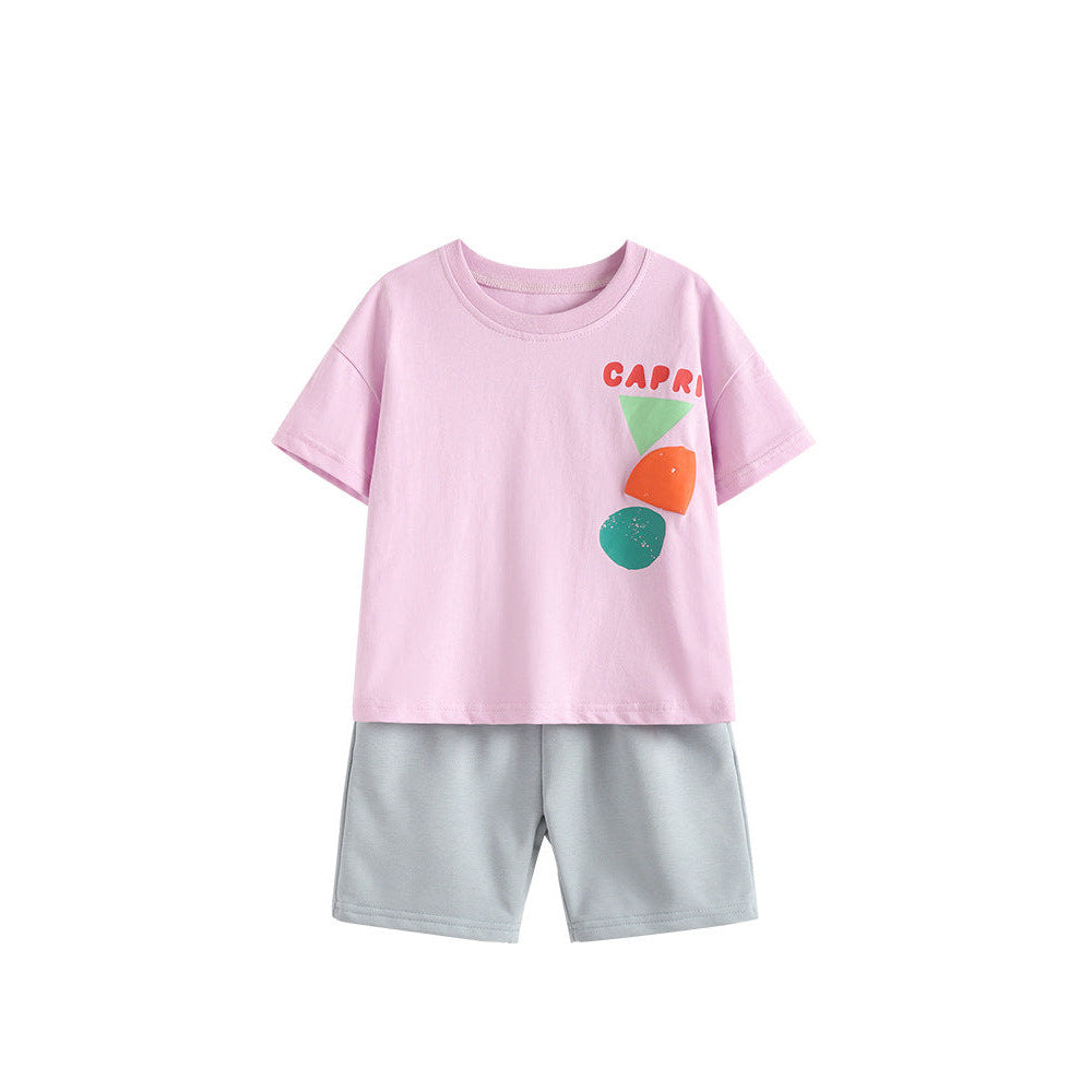 MyKids-USA® Arrival Summer Baby Kids Boys Short Sleeves Color Patchwork T-shirt and Plain Shorts Clothing Set