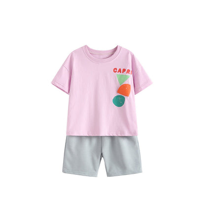 MyKids-USA® Arrival Summer Baby Kids Boys Short Sleeves Color Patchwork T-shirt and Plain Shorts Clothing Set