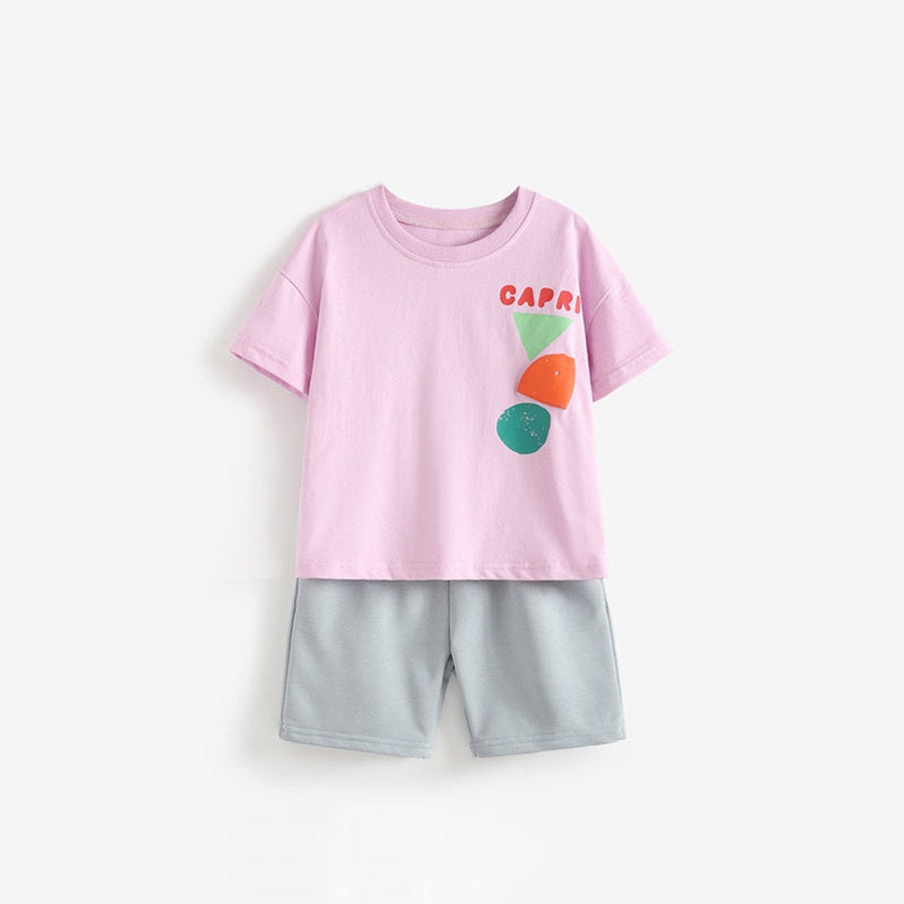 MyKids-USA® Arrival Summer Baby Kids Boys Short Sleeves Color Patchwork T-shirt and Plain Shorts Clothing Set