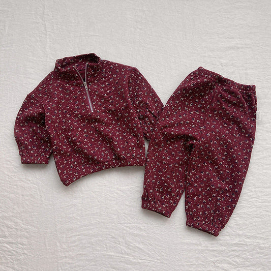 MyKids-USA® Autumn Baby Unisex Long Sleeves Floral Zip-up Pullover and Pants Clothing Set