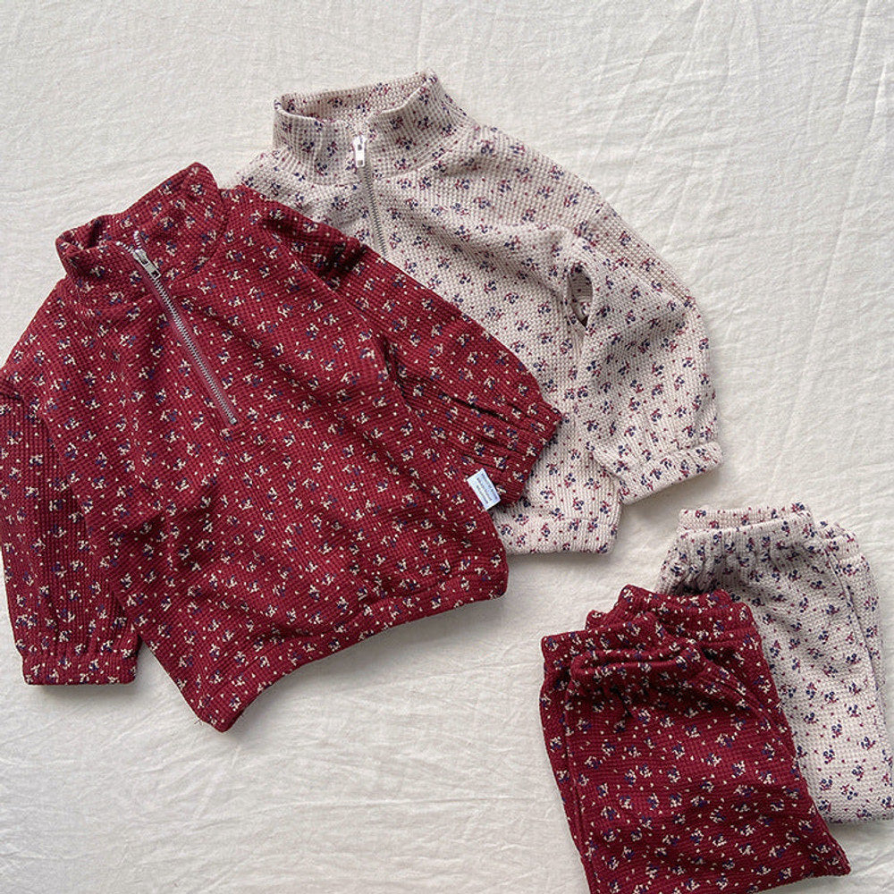 MyKids-USA® Autumn Baby Unisex Long Sleeves Floral Zip-up Pullover and Pants Clothing Set