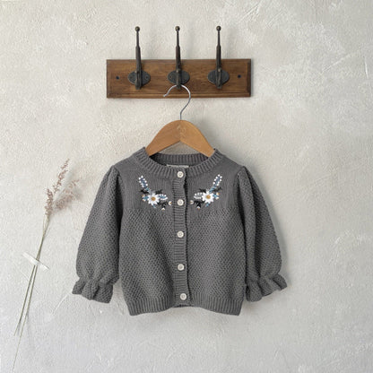 MyKids-USA® Arrival Spring and Autumn Baby Kids Girls Flowers Embroidered Knitted Cardigan Sweater