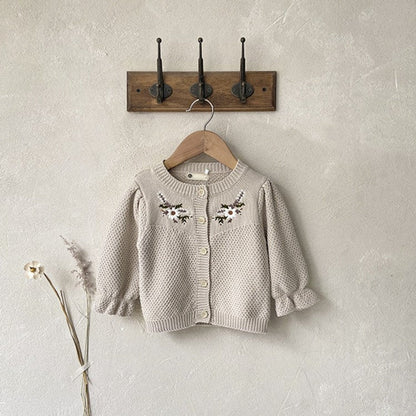 MyKids-USA® Arrival Spring and Autumn Baby Kids Girls Flowers Embroidered Knitted Cardigan Sweater