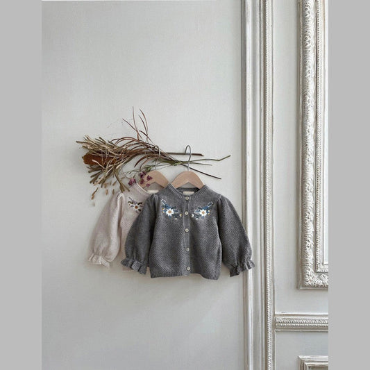 MyKids-USA® Arrival Spring and Autumn Baby Kids Girls Flowers Embroidered Knitted Cardigan Sweater
