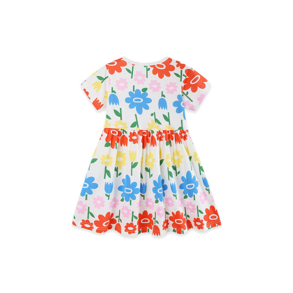 MyKids-USA® Summer Hot Selling Cute Flowers Pattern Short Sleeves Dress for Stylish Girls
