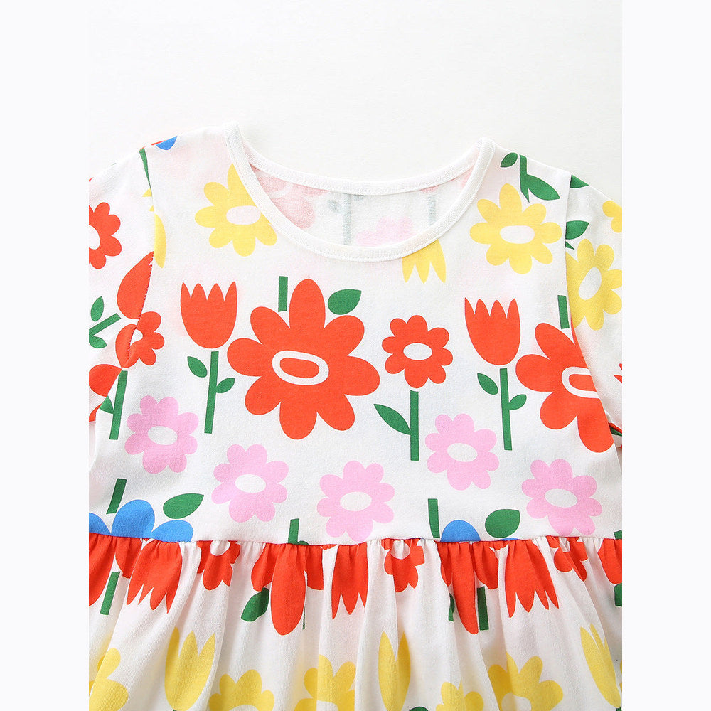 MyKids-USA® Summer Hot Selling Cute Flowers Pattern Short Sleeves Dress for Stylish Girls
