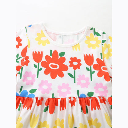 MyKids-USA® Summer Hot Selling Cute Flowers Pattern Short Sleeves Dress for Stylish Girls