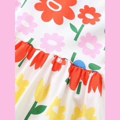 MyKids-USA® Summer Hot Selling Cute Flowers Pattern Short Sleeves Dress for Stylish Girls