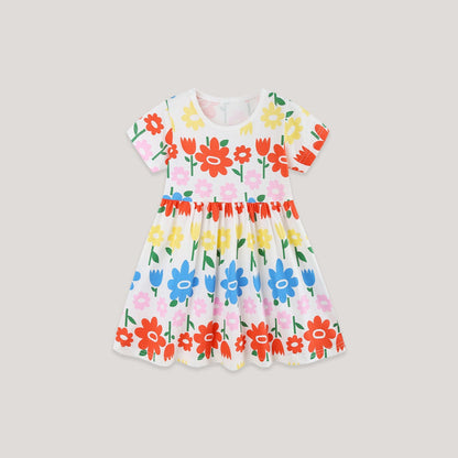MyKids-USA® Summer Hot Selling Cute Flowers Pattern Short Sleeves Dress for Stylish Girls