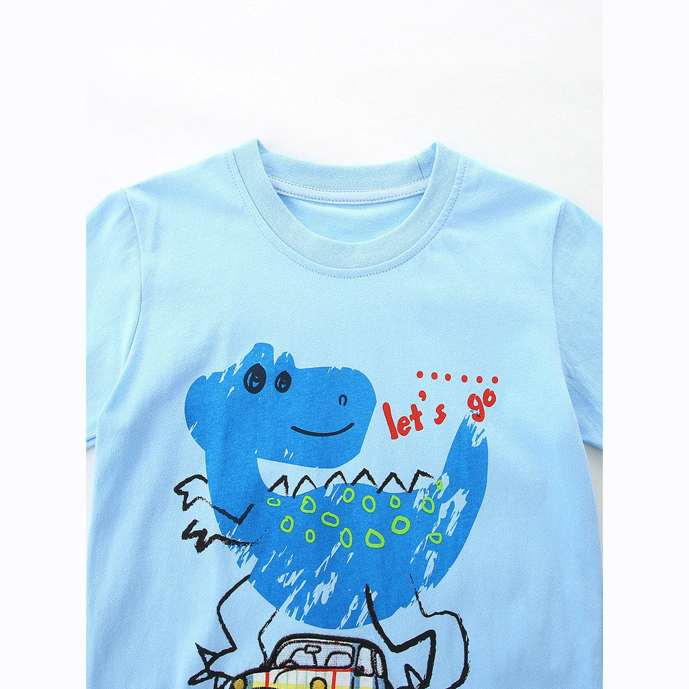 MyKids-USA® Arrival Summer Baby Kids Boys Short Sleeves Animals Cartoon Pattern T-shirt and Plaid Shorts Clothing Set