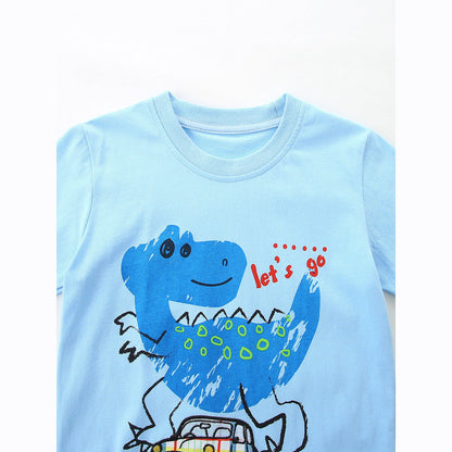 MyKids-USA® Arrival Summer Baby Kids Boys Short Sleeves Animals Cartoon Pattern T-shirt and Plaid Shorts Clothing Set