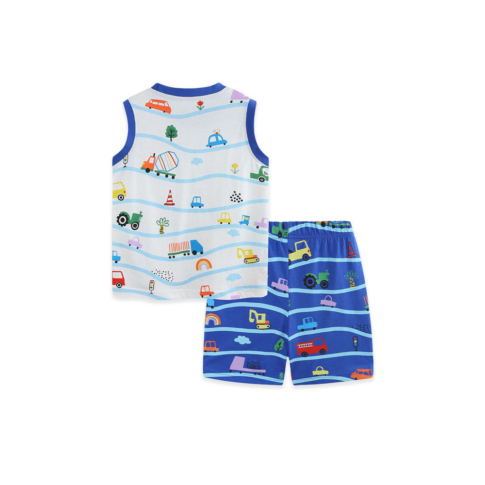 MyKids-USA® Arrival Summer Baby Kids Boys Sleeveless Cartoon Pattern Vest and Shorts Clothing Set