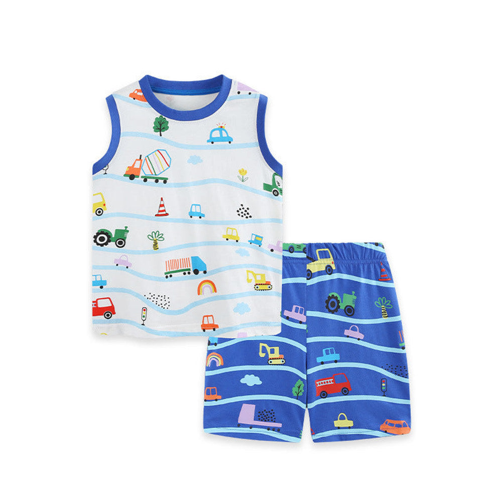 MyKids-USA® Arrival Summer Baby Kids Boys Sleeveless Cartoon Pattern Vest and Shorts Clothing Set