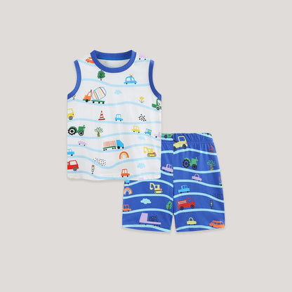 MyKids-USA® Arrival Summer Baby Kids Boys Sleeveless Cartoon Pattern Vest and Shorts Clothing Set