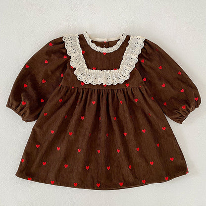MyKids-USA® Autumn Arrival Baby Kids Girls Long Sleeves Cute Hearts Printed Dress