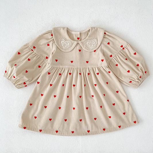 MyKids-USA® Autumn Arrival Baby Kids Girls Long Sleeves Cute Hearts Printed Dress
