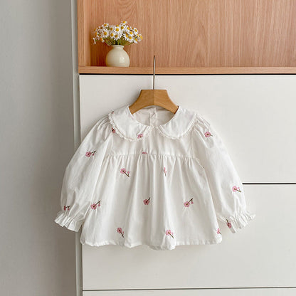 MyKids-USA® Arrival Autumn Baby Kids Girls Long Sleeves Flowers Pattern Embroidered Top