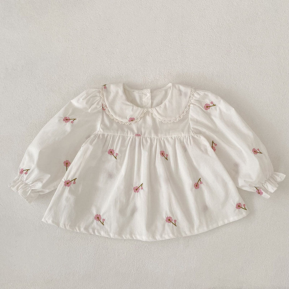 MyKids-USA® Arrival Autumn Baby Kids Girls Long Sleeves Flowers Pattern Embroidered Top
