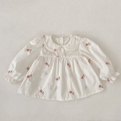 MyKids-USA® Arrival Autumn Baby Kids Girls Long Sleeves Flowers Pattern Embroidered Top
