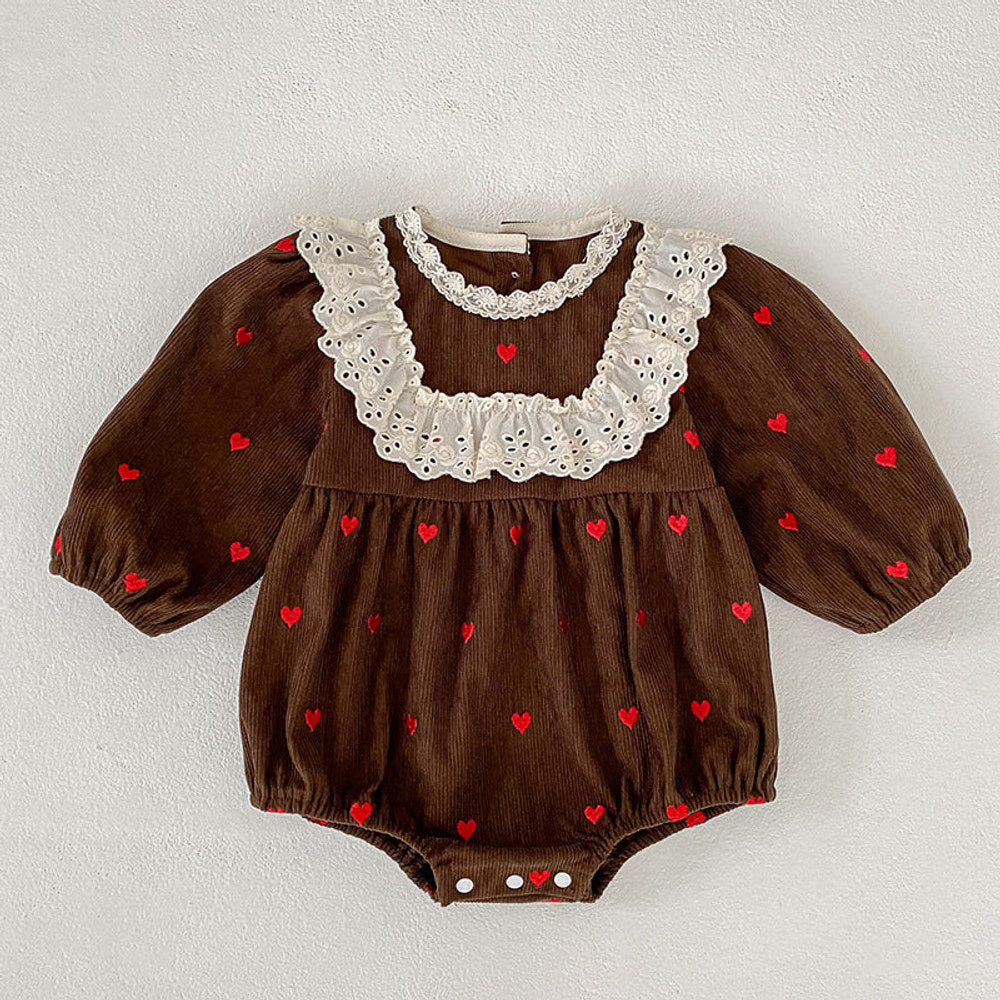 MyKids-USA® Autumn Hearts Pattern Baby Kids Girls Princess Long Sleeves Bodysuit