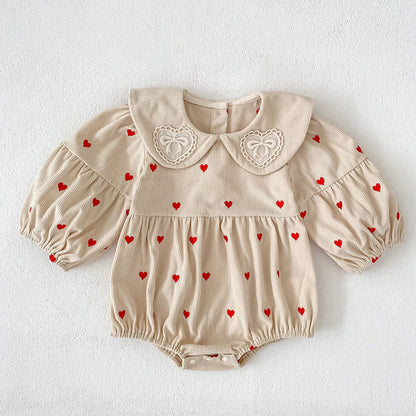 MyKids-USA® Autumn Hearts Pattern Baby Kids Girls Princess Long Sleeves Bodysuit
