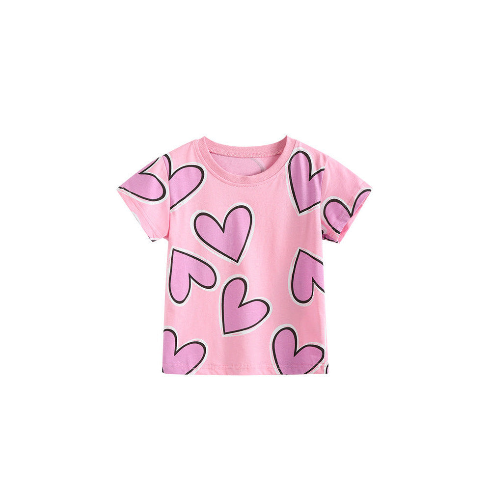 MyKids-USA® Summer Pink Hearts Pattern T-shirt for Girls