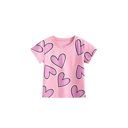 MyKids-USA® Summer Pink Hearts Pattern T-shirt for Girls