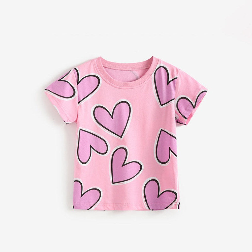 MyKids-USA® Summer Pink Hearts Pattern T-shirt for Girls