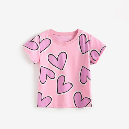 MyKids-USA® Summer Pink Hearts Pattern T-shirt for Girls