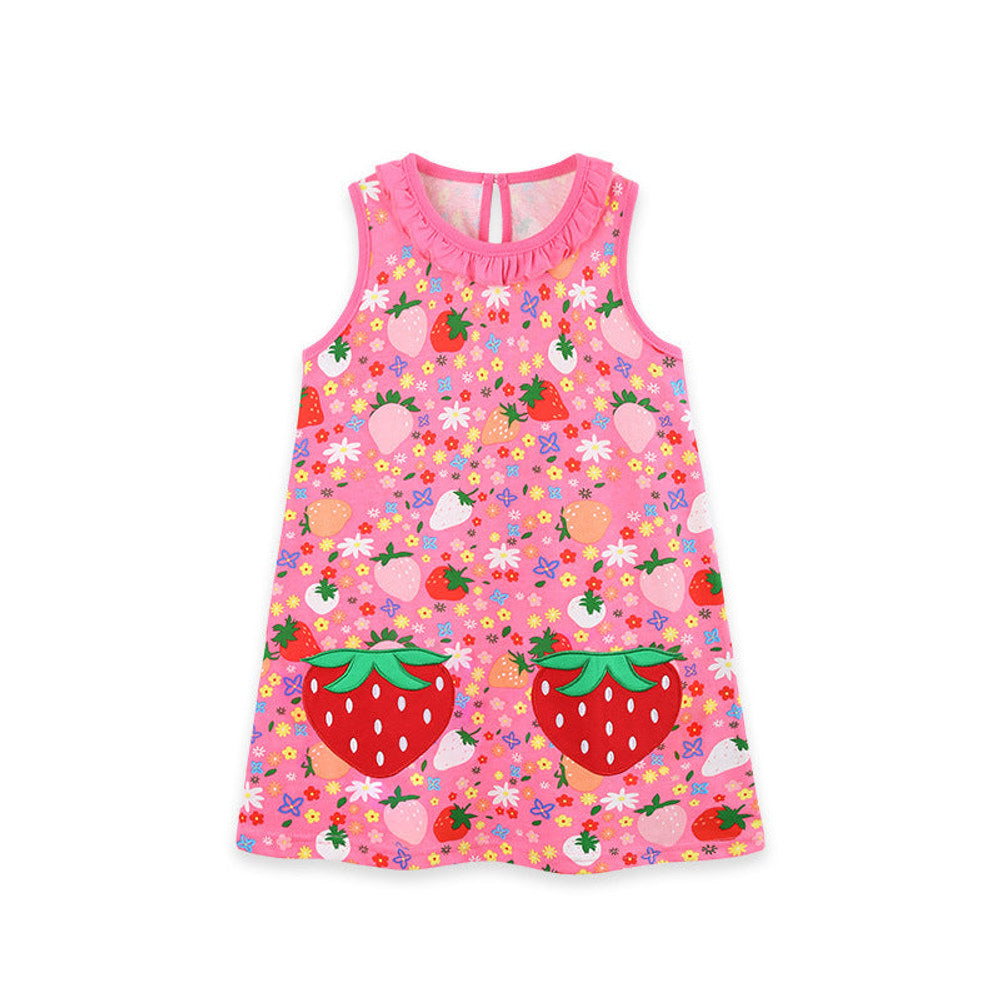 MyKids-USA® Summer Hot Selling Cute Cartoon Fruits Pattern Sleeveless Dress for Stylish Girls