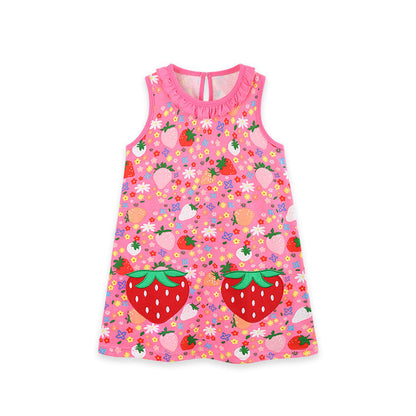 MyKids-USA® Summer Hot Selling Cute Cartoon Fruits Pattern Sleeveless Dress for Stylish Girls