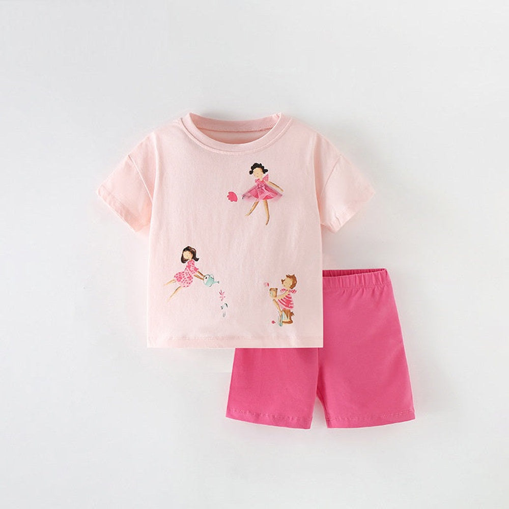 MyKids-USA® Arrival Summer Baby Kids Girls Short Sleeves Cartoon Pattern T-shirt and Shorts Clothing Set