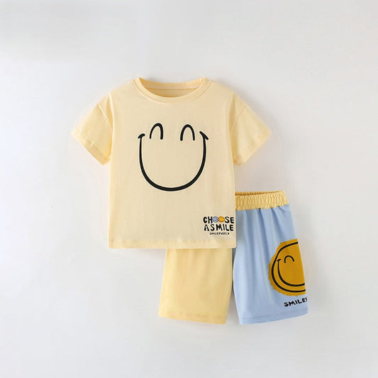 MyKids-USA® Arrival Summer Baby Kids Boys Short Sleeves Cartoon T-shirt and Color Patchwork Shorts Clothing Set