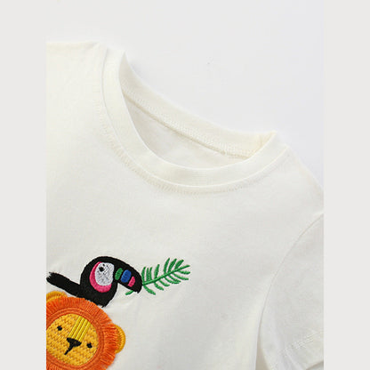 MyKids-USA® Arrival Summer Baby Kids Boys Short Sleeves Cartoon T-shirt and Plain Shorts Clothing Set