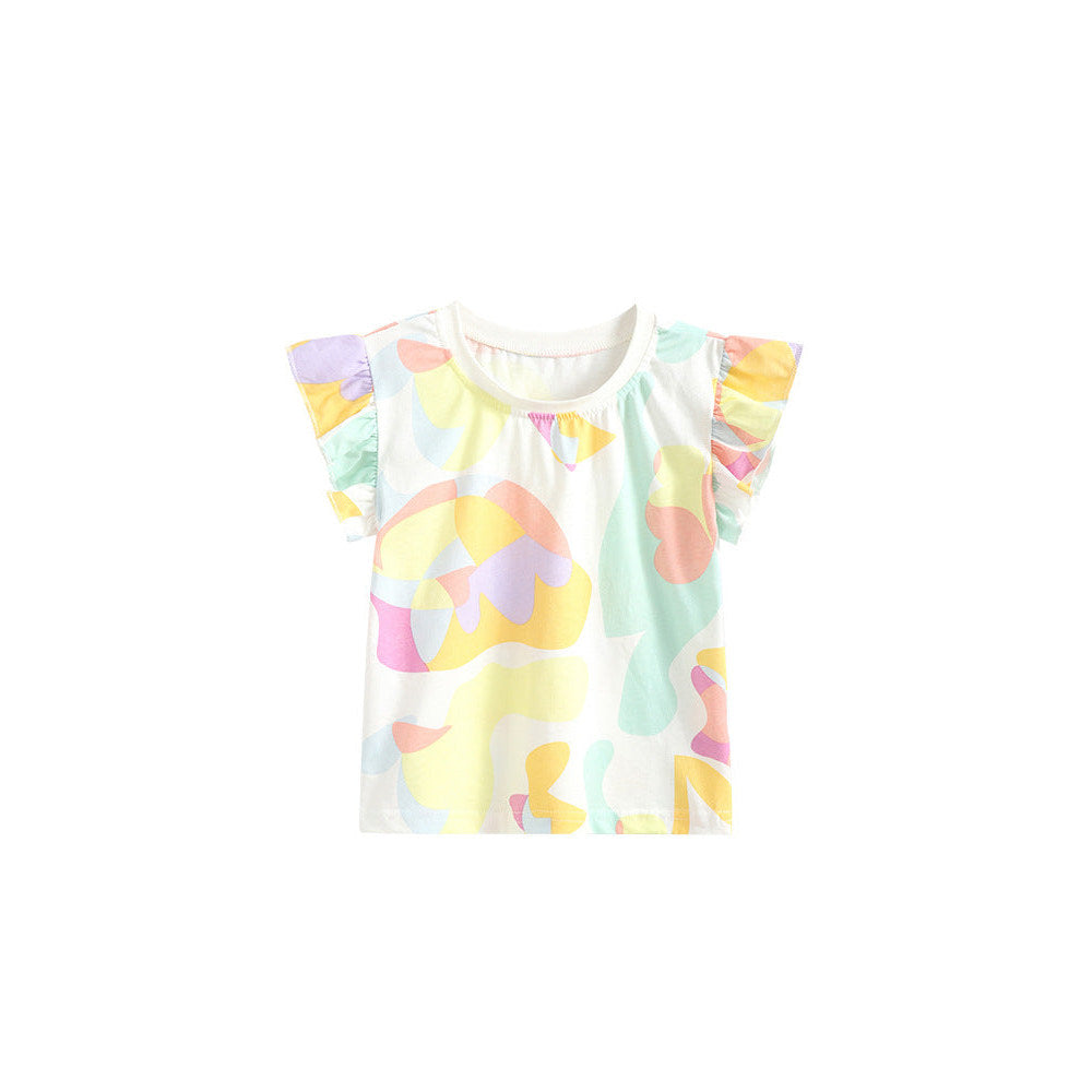 MyKids-USA® Summer Colorful Pattern Fly Sleeves T-shirt for Girls