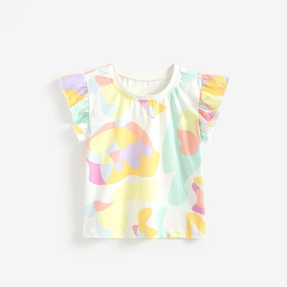 MyKids-USA® Summer Colorful Pattern Fly Sleeves T-shirt for Girls
