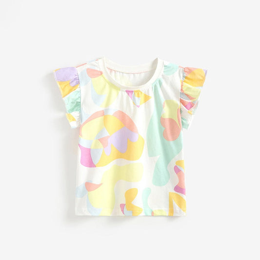 MyKids-USA® Summer Colorful Pattern Fly Sleeves T-shirt for Girls