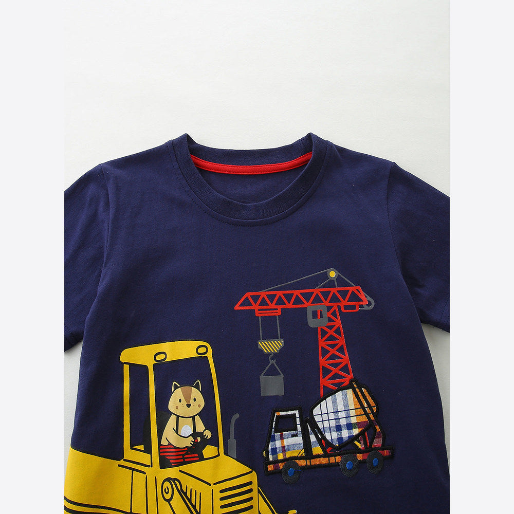 MyKids-USA® Arrival Summer Baby Kids Boys Short Sleeves Cartoon Pattern T-shirt and Plaid Shorts Clothing Set