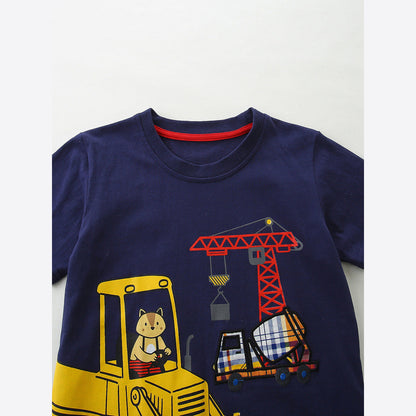 MyKids-USA® Arrival Summer Baby Kids Boys Short Sleeves Cartoon Pattern T-shirt and Plaid Shorts Clothing Set